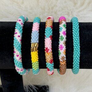 HAND CRAFTED in Nepal Beaded Bracelets (set of 5) #1004